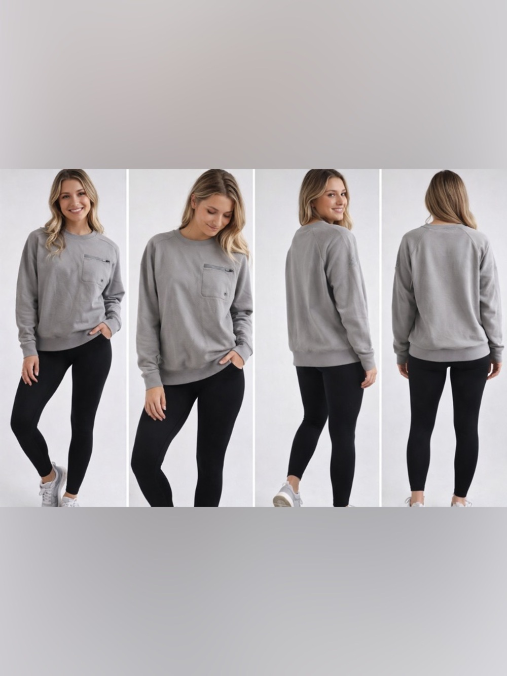 Adidas Crewneck Sweatshirt Womens Small Gray Utility Pocket Minimalist Pullover